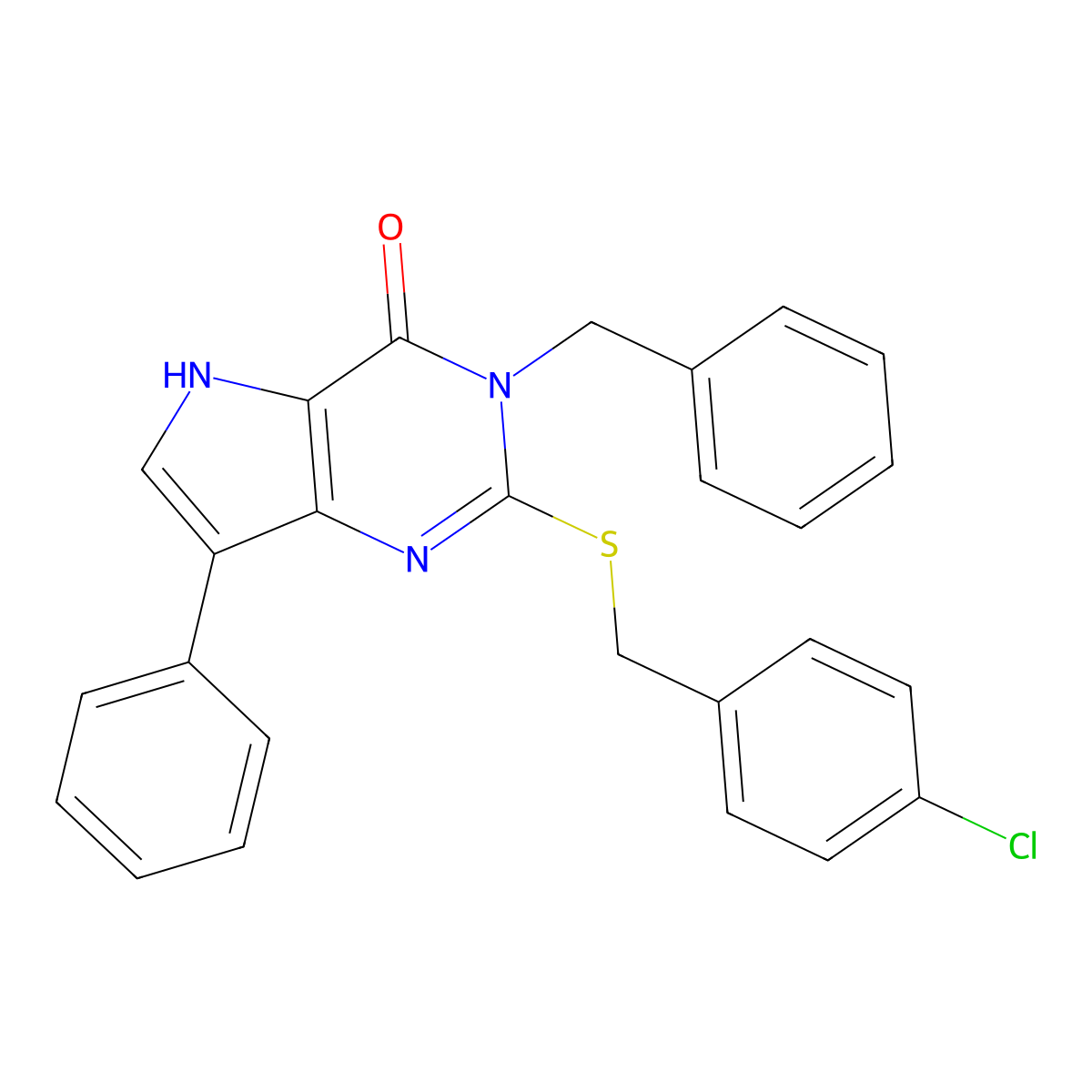 3-benzyl-2-((4-chlorobenzyl)thio)-7-phenyl-3H-pyrrolo[3,2-d]pyrimidin-4(5H)-one molecular structure, CAS 2034373-06-1
