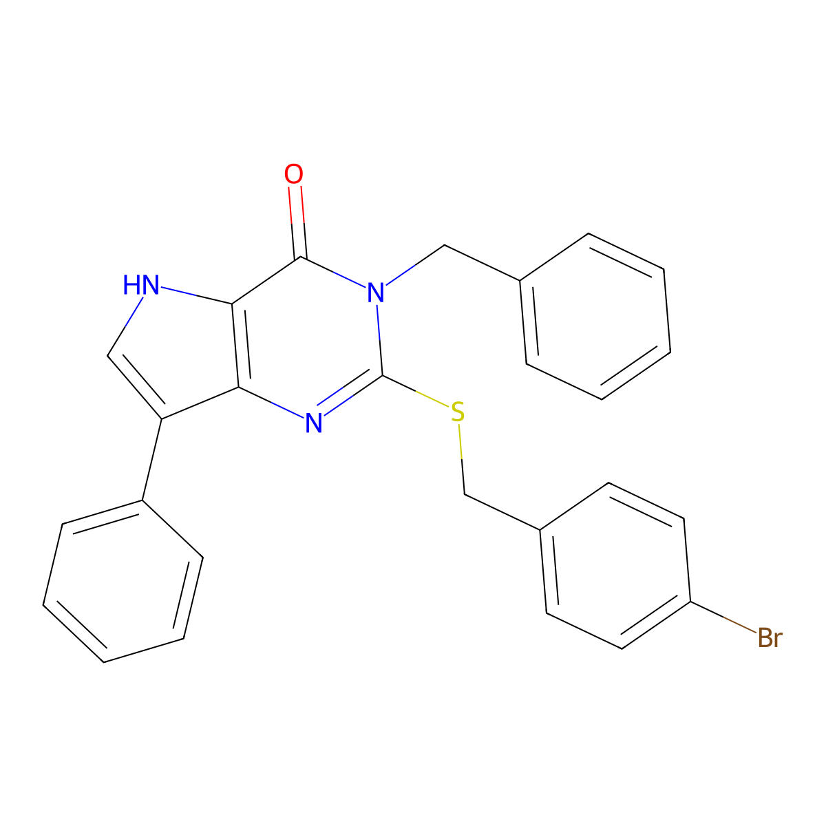3-benzyl-2-((4-bromobenzyl)thio)-7-phenyl-3H-pyrrolo[3,2-d]pyrimidin-4(5H)-one molecular structure, CAS 2034373-12-9