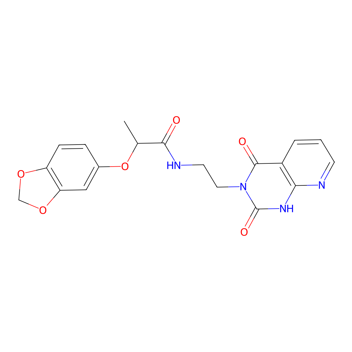 2-(benzo[d][1,3]dioxol-5-yloxy)-N-(2-(2,4-dioxo-1,2-dihydropyrido[2,3-d]pyrimidin-3(4H)-yl)ethyl)propanamide molecular structure, CAS 2034373-15-2