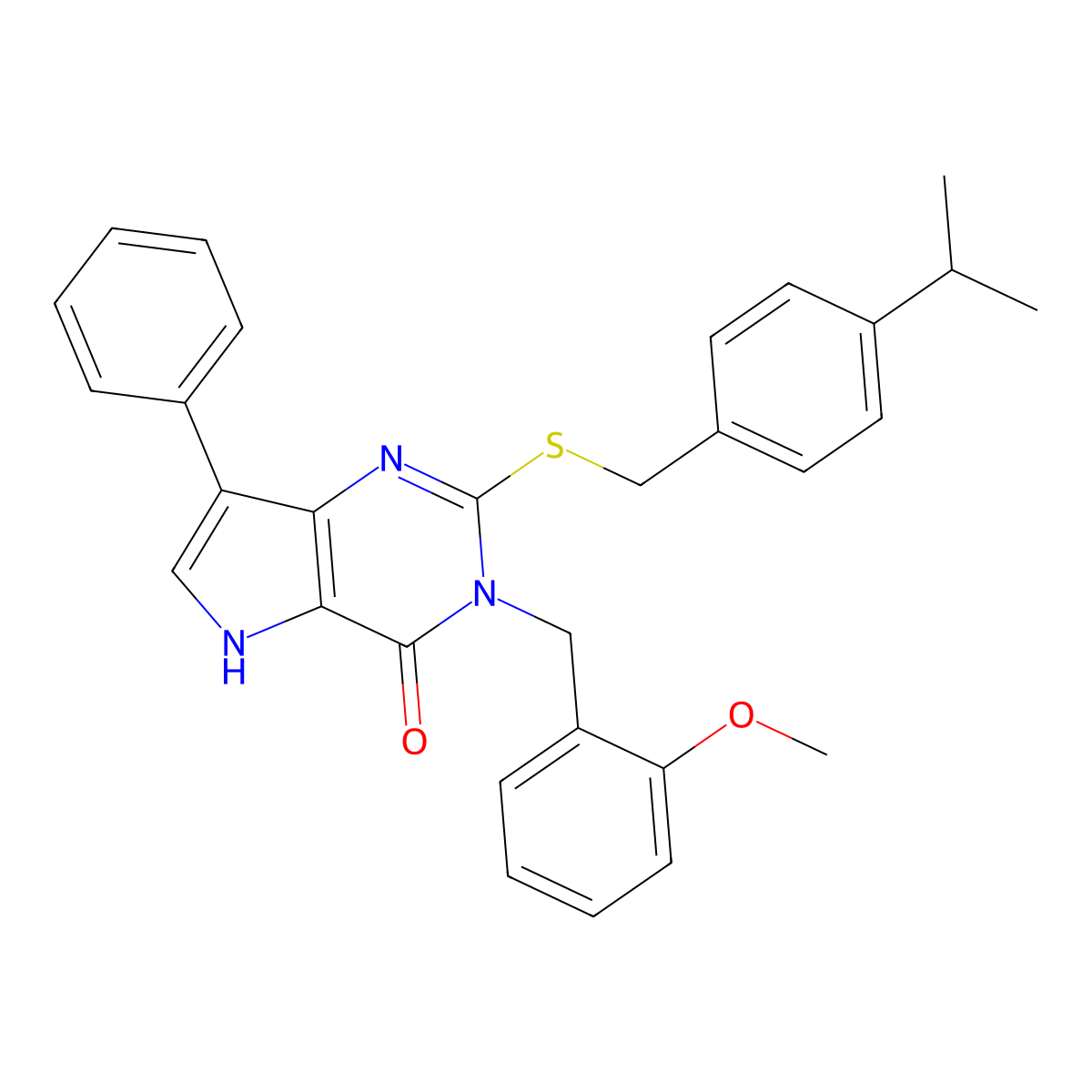 2-((4-isopropylbenzyl)thio)-3-(2-methoxybenzyl)-7-phenyl-3H-pyrrolo[3,2-d]pyrimidin-4(5H)-one molecular structure, CAS 2034373-27-6