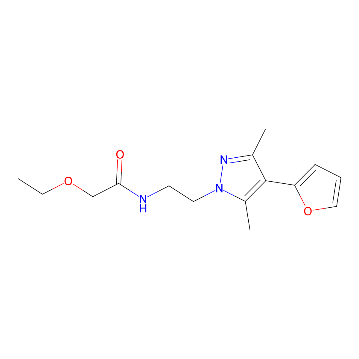 2-ethoxy-N-(2-(4-(furan-2-yl)-3,5-dimethyl-1H-pyrazol-1-yl)ethyl)acetamide molecular structure, CAS 2034373-29-8