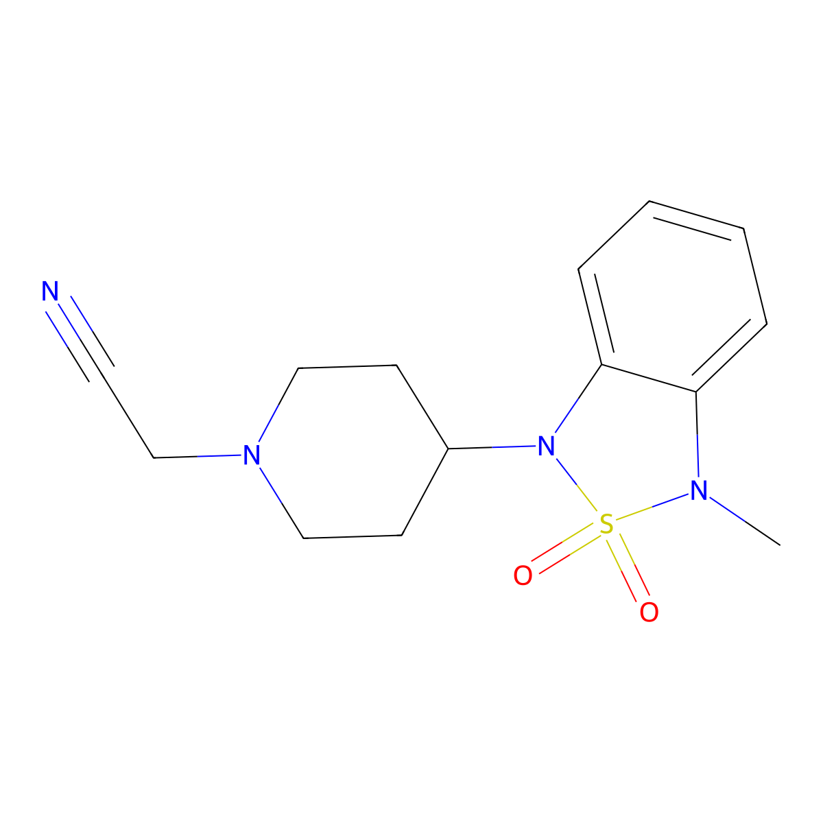 2-(4-(3-methyl-2,2-dioxidobenzo[c][1,2,5]thiadiazol-1(3H)-yl)piperidin-1-yl)acetonitrile molecular structure, CAS 2034373-30-1