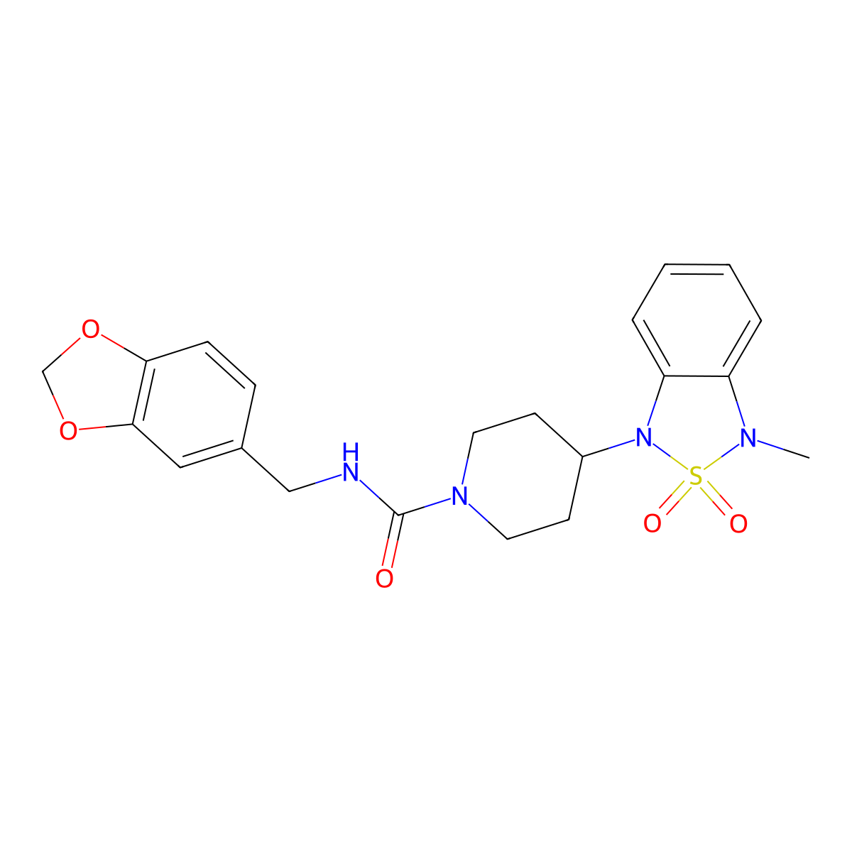 N-(benzo[d][1,3]dioxol-5-ylmethyl)-4-(3-methyl-2,2-dioxidobenzo[c][1,2,5]thiadiazol-1(3H)-yl)piperidine-1-carboxamide molecular structure, CAS 2034373-48-1