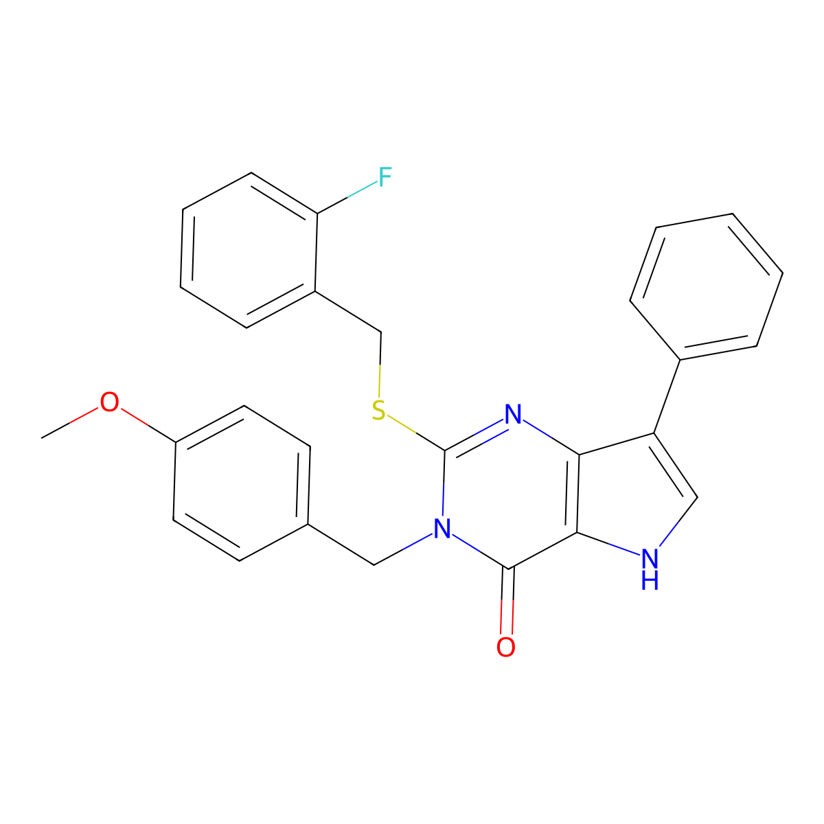 2-((2-fluorobenzyl)thio)-3-(4-methoxybenzyl)-7-phenyl-3H-pyrrolo[3,2-d]pyrimidin-4(5H)-one molecular structure, CAS 2034373-50-5