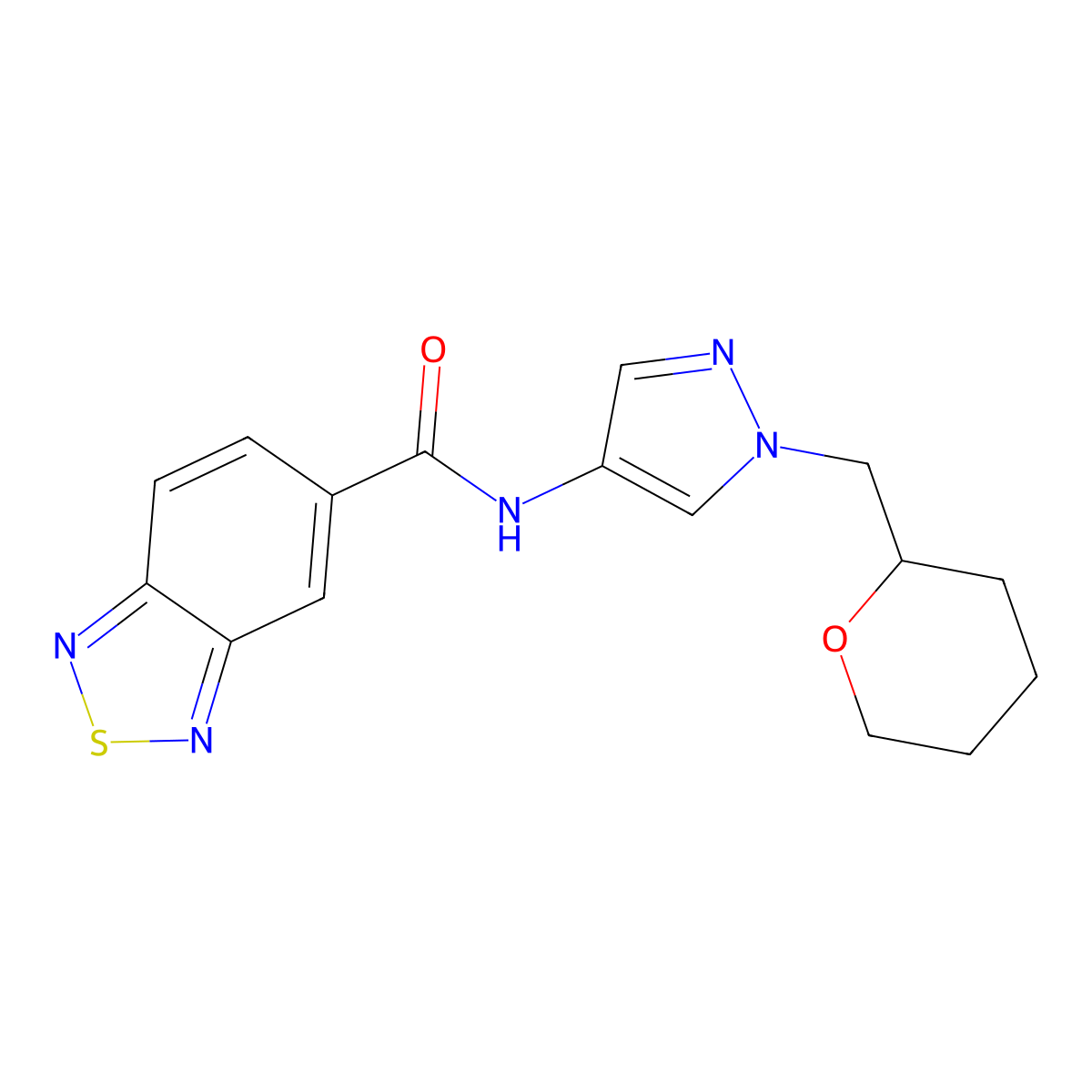 N-(1-((tetrahydro-2H-pyran-2-yl)methyl)-1H-pyrazol-4-yl)benzo[c][1,2,5]thiadiazole-5-carboxamide molecular structure, CAS 2034373-53-8