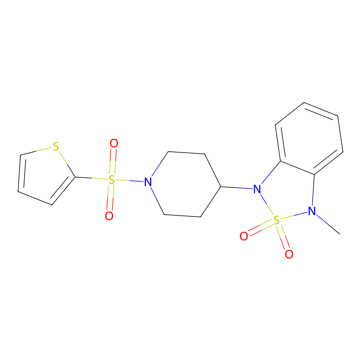 1-Methyl-3-(1-(thiophen-2-ylsulfonyl)piperidin-4-yl)-1,3-dihydrobenzo[c][1,2,5]thiadiazole 2,2-dioxide molecular structure, CAS 2034373-57-2