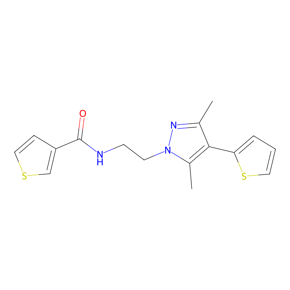 N-(2-(3,5-dimethyl-4-(thiophen-2-yl)-1H-pyrazol-1-yl)ethyl)thiophene-3-carboxamide molecular structure, CAS 2034373-67-4