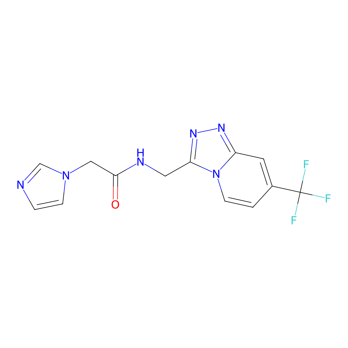 2-(1H-imidazol-1-yl)-N-{[7-(trifluoromethyl)-[1,2,4]triazolo[4,3-a]pyridin-3-yl]methyl}acetamide molecular structure, CAS 2034373-68-5