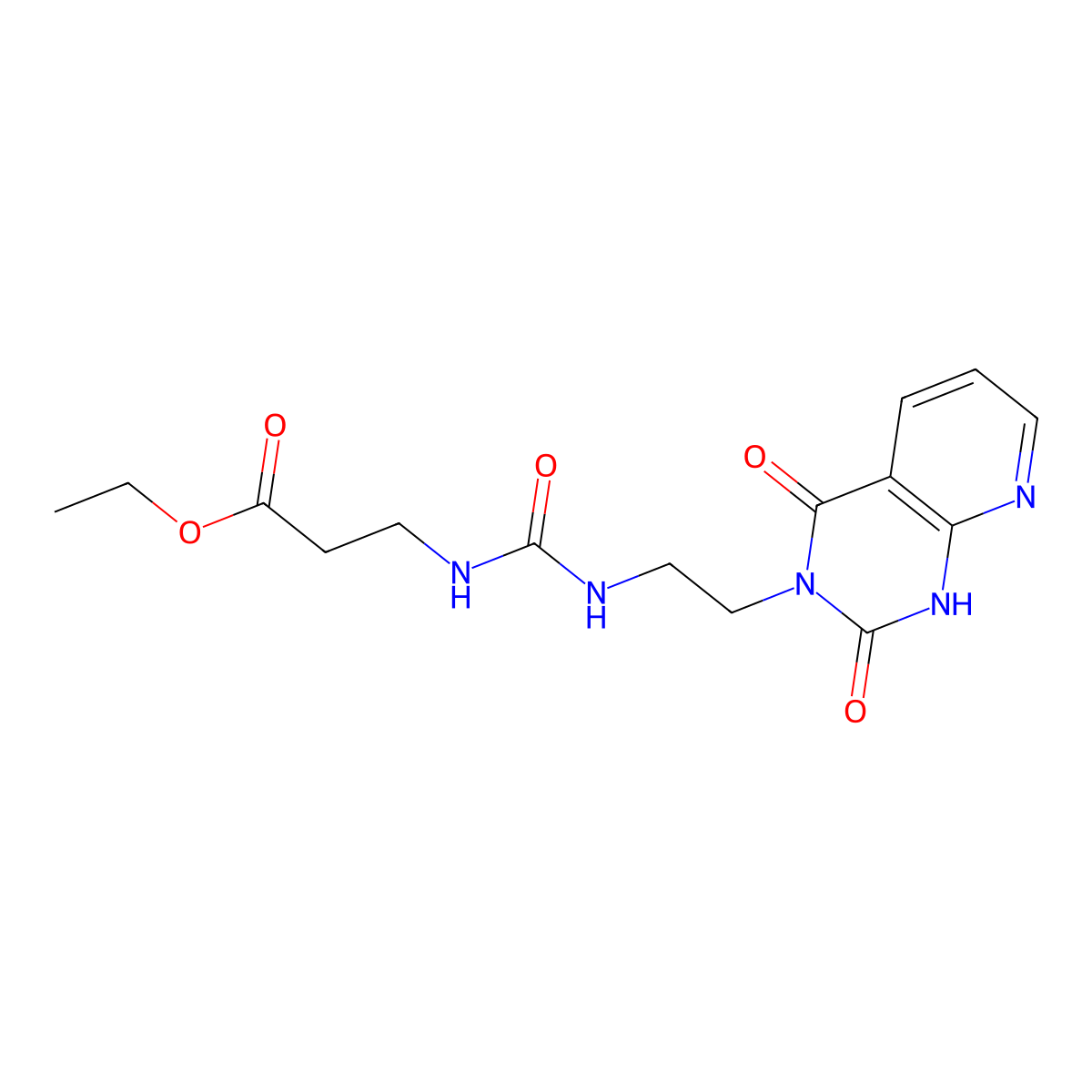 ethyl 3-(3-(2-(2,4-dioxo-1,2-dihydropyrido[2,3-d]pyrimidin-3(4H)-yl)ethyl)ureido)propanoate molecular structure, CAS 2034373-71-0