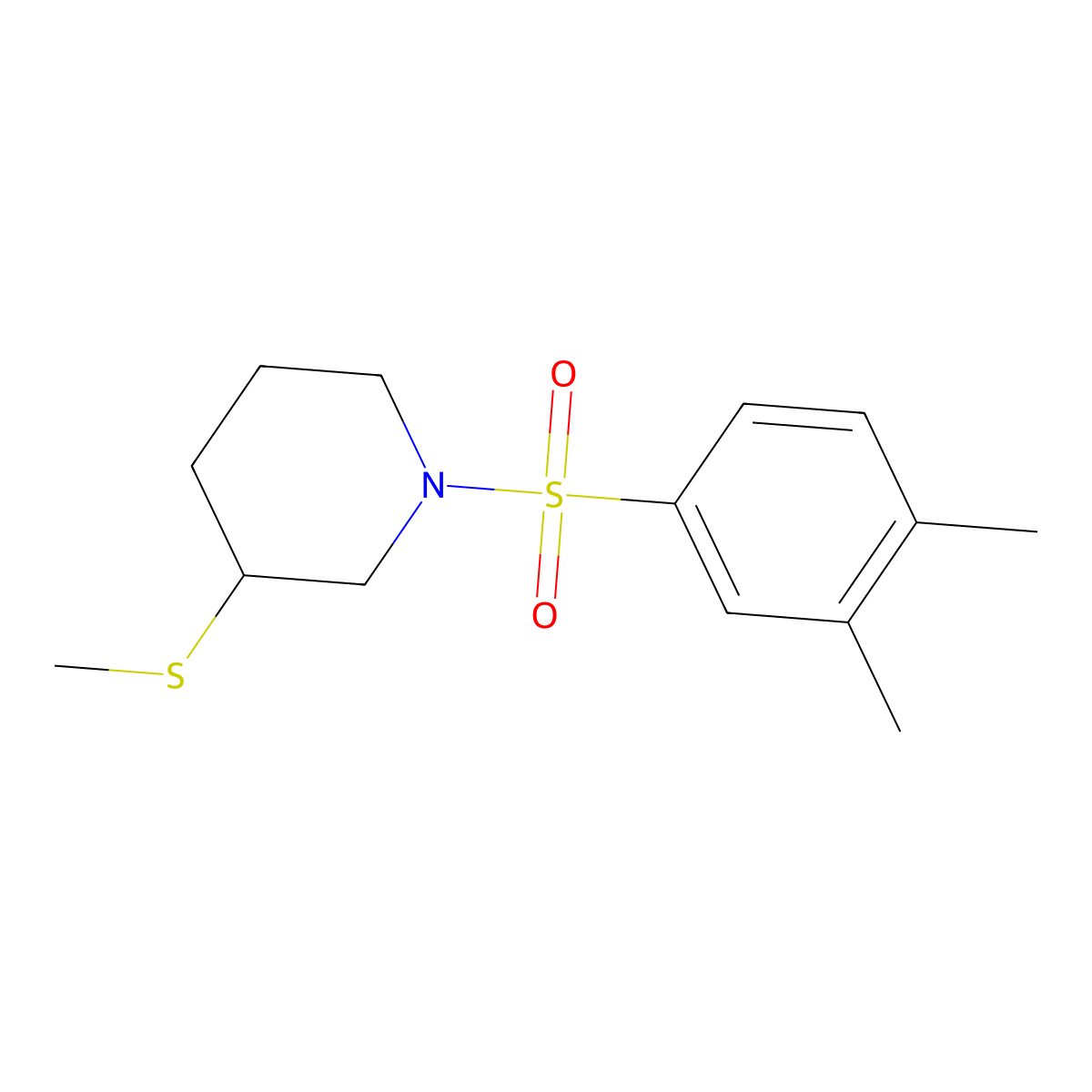 1-((3,4-Dimethylphenyl)sulfonyl)-3-(methylthio)piperidine molecular structure, CAS 2034373-74-3
