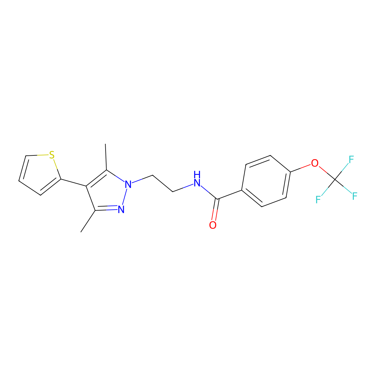 N-{2-[3,5-dimethyl-4-(thiophen-2-yl)-1H-pyrazol-1-yl]ethyl}-4-(trifluoromethoxy)benzamide molecular structure, CAS 2034373-81-2