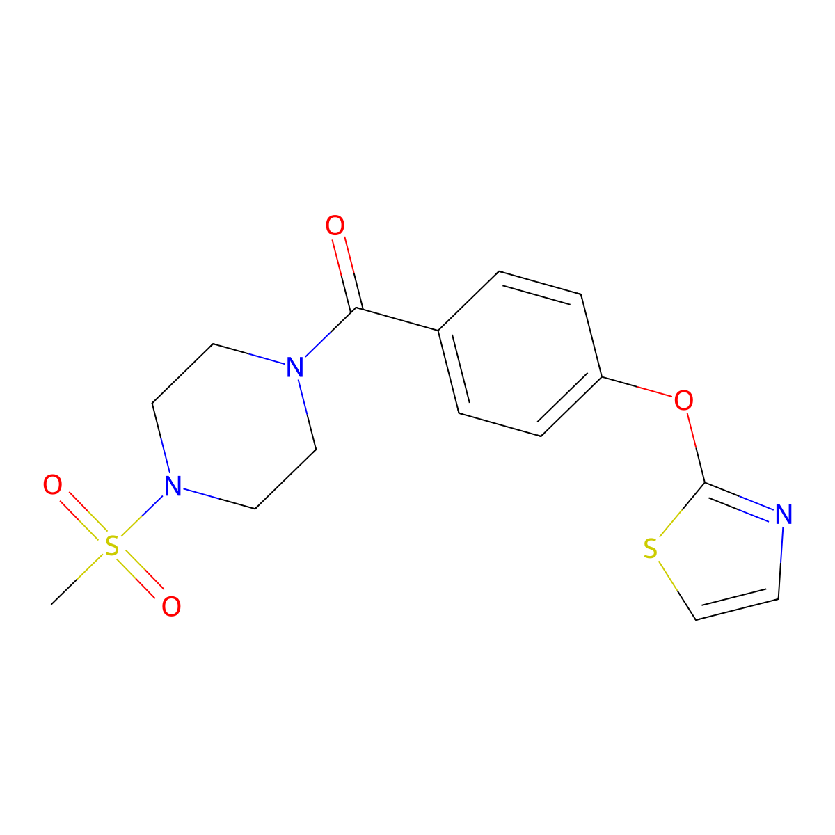 (4-(Methylsulfonyl)piperazin-1-yl)(4-(thiazol-2-yloxy)phenyl)methanone molecular structure, CAS 2034373-85-6
