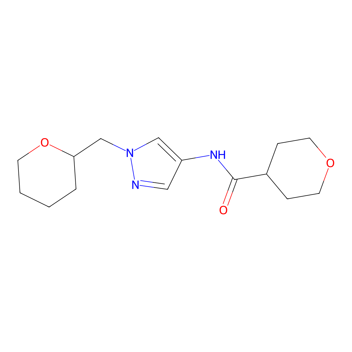 N-(1-((tetrahydro-2H-pyran-2-yl)methyl)-1H-pyrazol-4-yl)tetrahydro-2H-pyran-4-carboxamide molecular structure, CAS 2034373-91-4