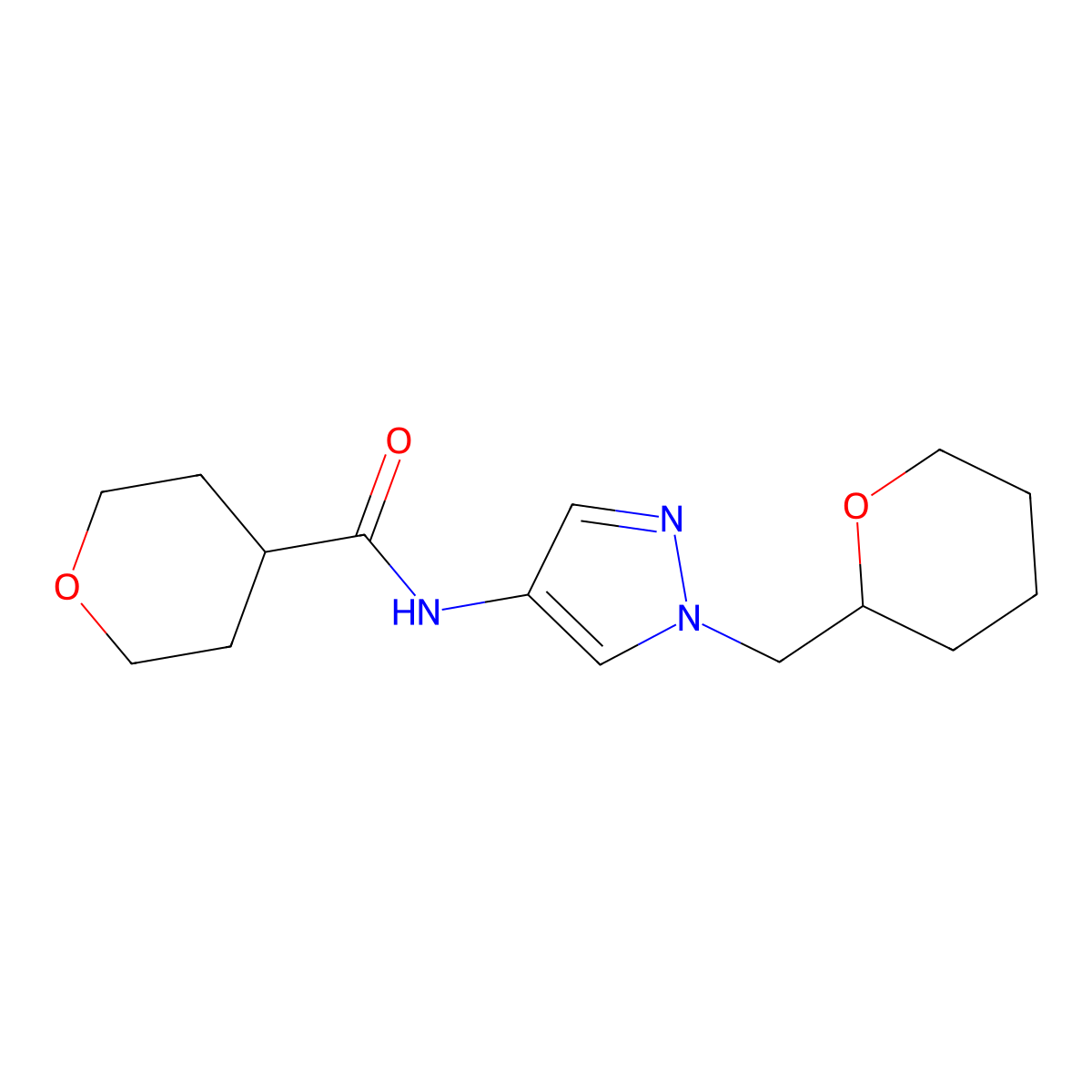 N-(1-((tetrahydro-2H-pyran-2-yl)methyl)-1H-pyrazol-4-yl)tetrahydro-2H-pyran-4-carboxamide molecular structure, CAS 2034373-91-4
