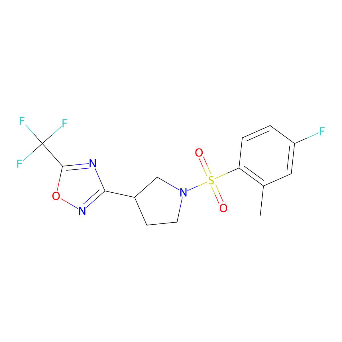 3-(1-((4-Fluoro-2-methylphenyl)sulfonyl)pyrrolidin-3-yl)-5-(trifluoromethyl)-1,2,4-oxadiazole molecular structure, CAS 2034373-93-6