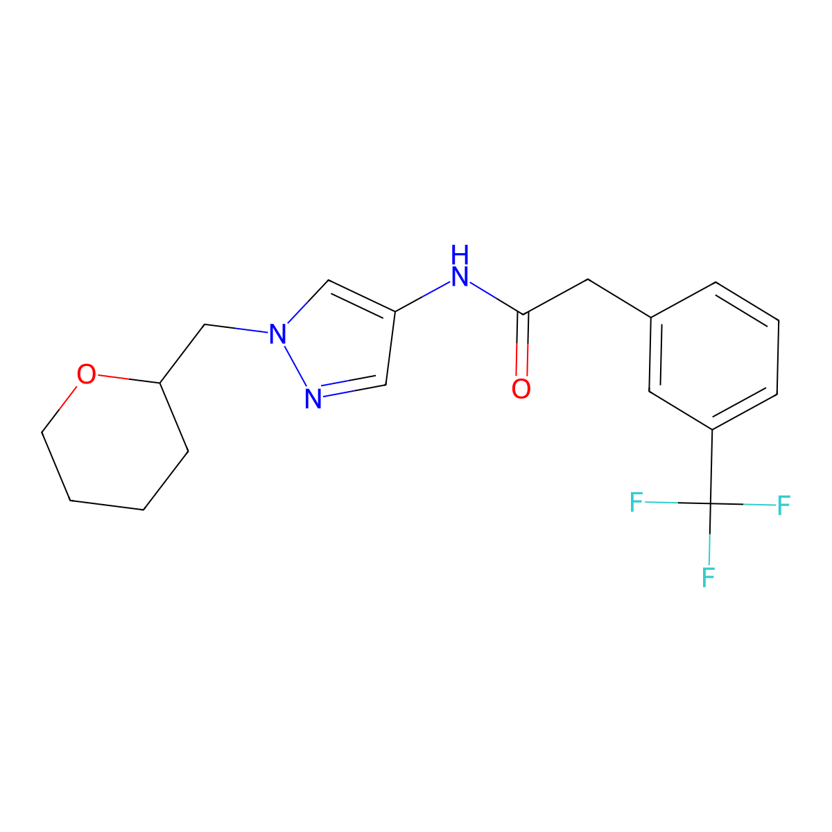 N-{1-[(oxan-2-yl)methyl]-1H-pyrazol-4-yl}-2-[3-(trifluoromethyl)phenyl]acetamide molecular structure, CAS 2034374-01-9