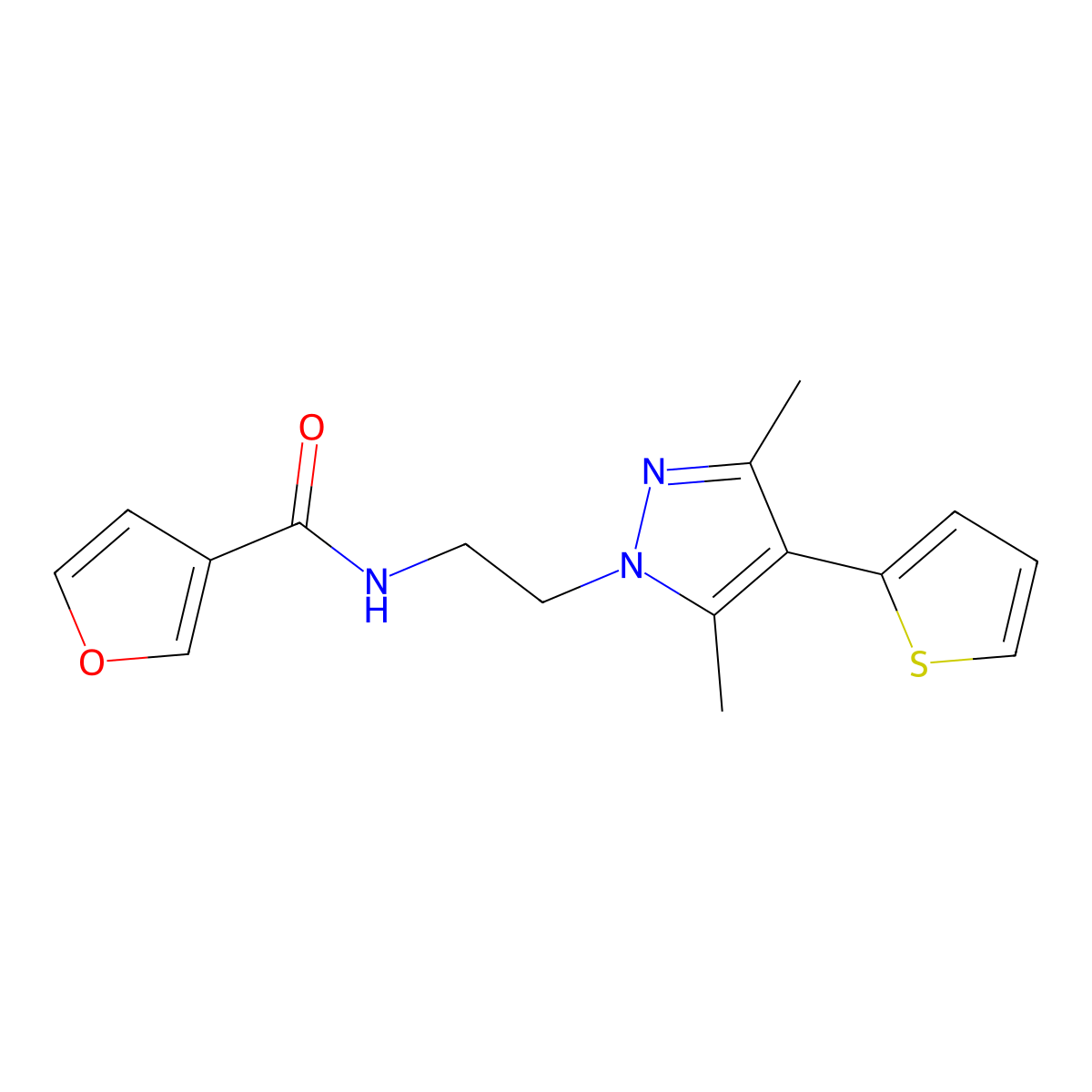 N-{2-[3,5-dimethyl-4-(thiophen-2-yl)-1H-pyrazol-1-yl]ethyl}furan-3-carboxamide molecular structure, CAS 2034374-02-0