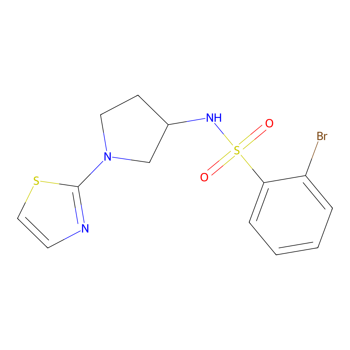 2-bromo-N-(1-(thiazol-2-yl)pyrrolidin-3-yl)benzenesulfonamide molecular structure, CAS 2034374-06-4
