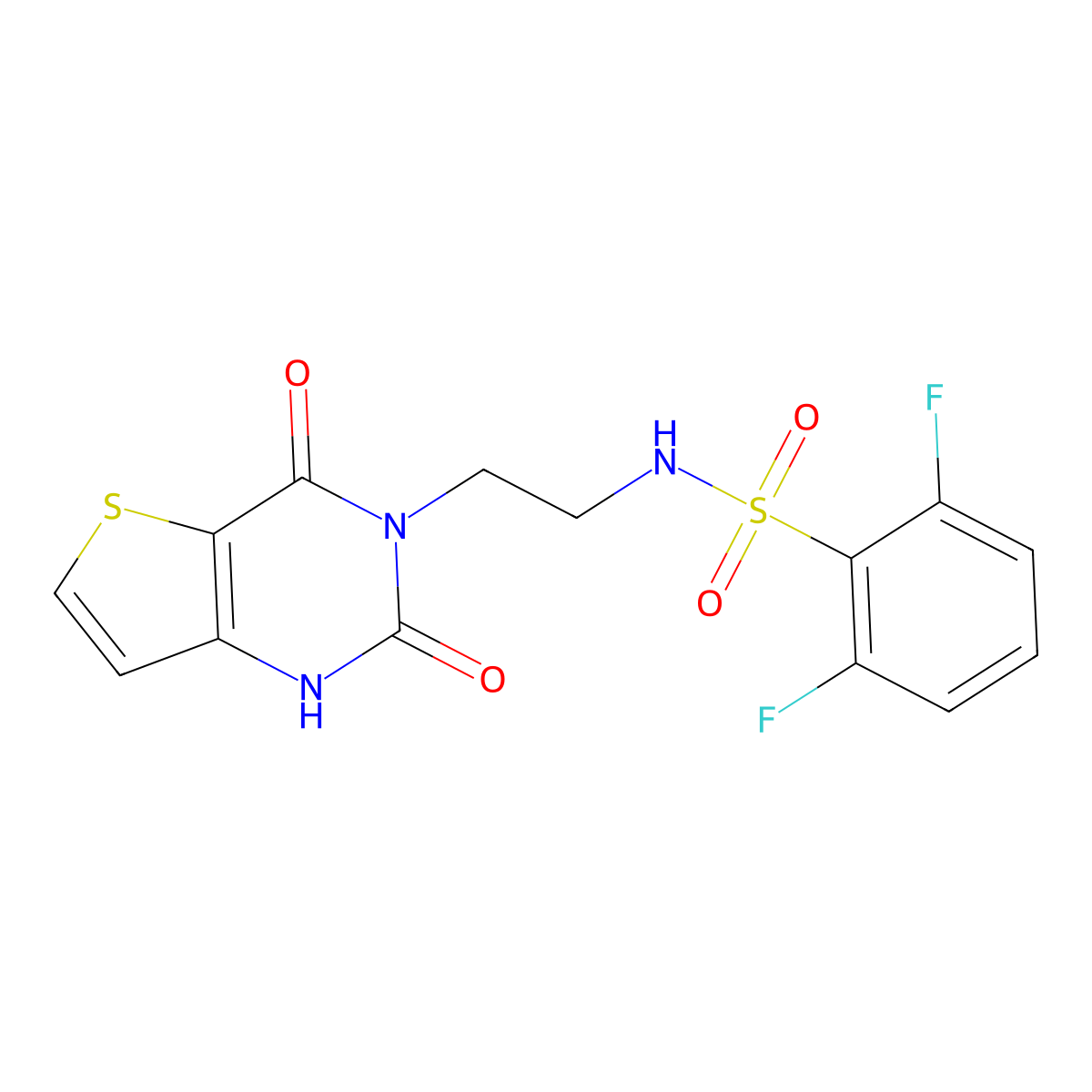 N-(2-(2,4-dioxo-1,2-dihydrothieno[3,2-d]pyrimidin-3(4H)-yl)ethyl)-2,6-difluorobenzenesulfonamide molecular structure, CAS 2034374-13-3