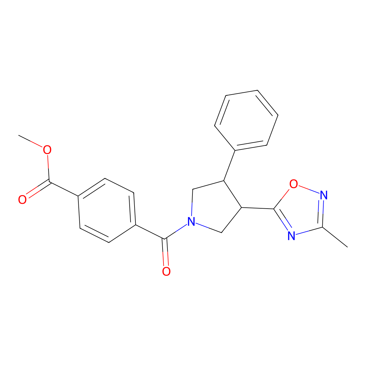 Methyl 4-[3-(3-methyl-1,2,4-oxadiazol-5-yl)-4-phenylpyrrolidine-1-carbonyl]benzoate molecular structure, CAS 2034374-16-6