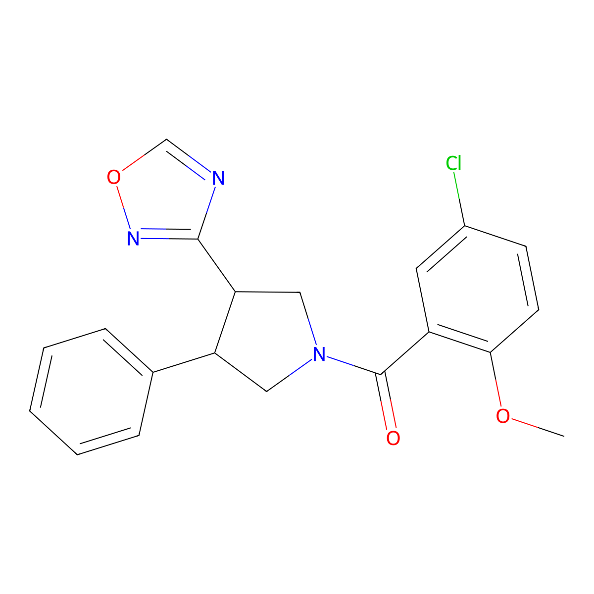 (3-(1,2,4-Oxadiazol-3-yl)-4-phenylpyrrolidin-1-yl)(5-chloro-2-methoxyphenyl)methanone molecular structure, CAS 2034374-18-8