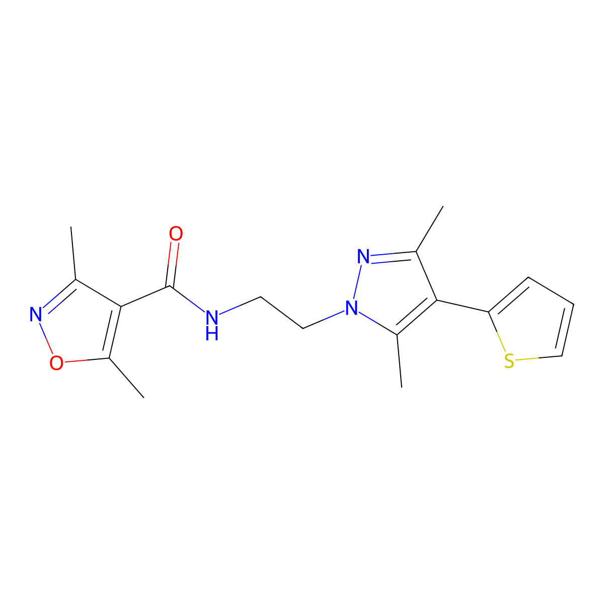 N-(2-(3,5-dimethyl-4-(thiophen-2-yl)-1H-pyrazol-1-yl)ethyl)-3,5-dimethylisoxazole-4-carboxamide molecular structure, CAS 2034374-27-9