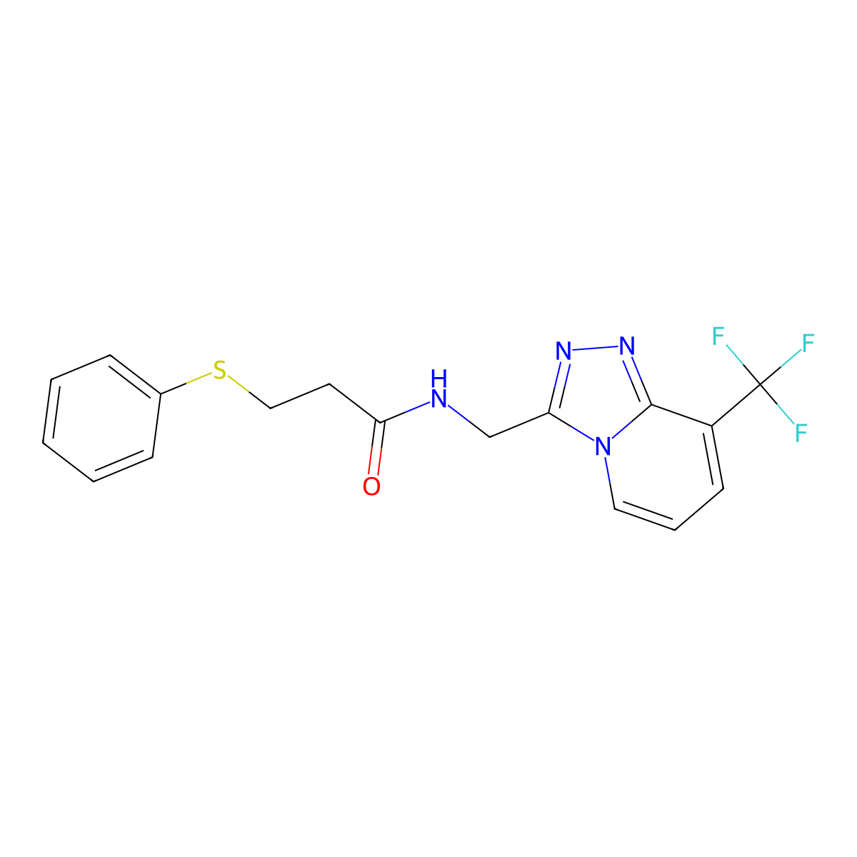3-(phenylthio)-N-((8-(trifluoromethyl)-[1,2,4]triazolo[4,3-a]pyridin-3-yl)methyl)propanamide molecular structure, CAS 2034374-30-4
