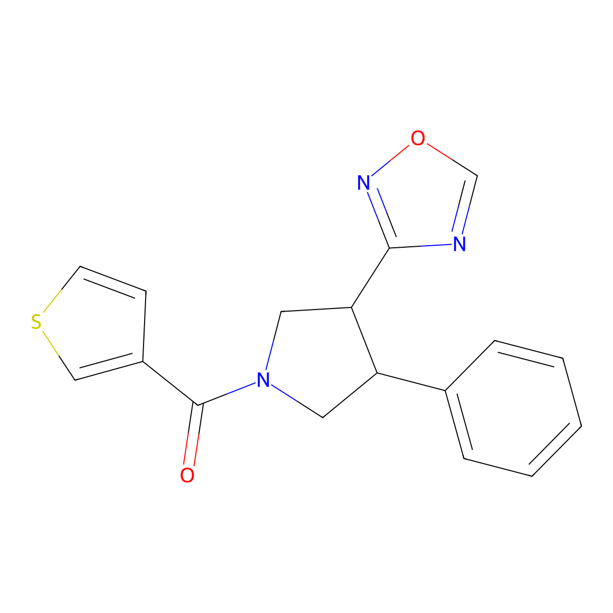 (3-(1,2,4-Oxadiazol-3-yl)-4-phenylpyrrolidin-1-yl)(thiophen-3-yl)methanone molecular structure, CAS 2034374-33-7