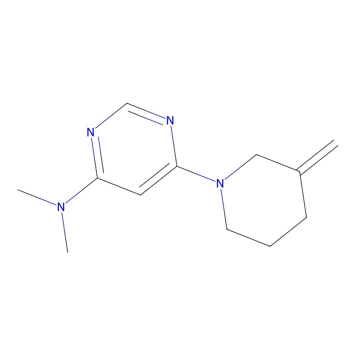 N,N-dimethyl-6-(3-methylenepiperidin-1-yl)pyrimidin-4-amine molecular structure, CAS 2034374-34-8