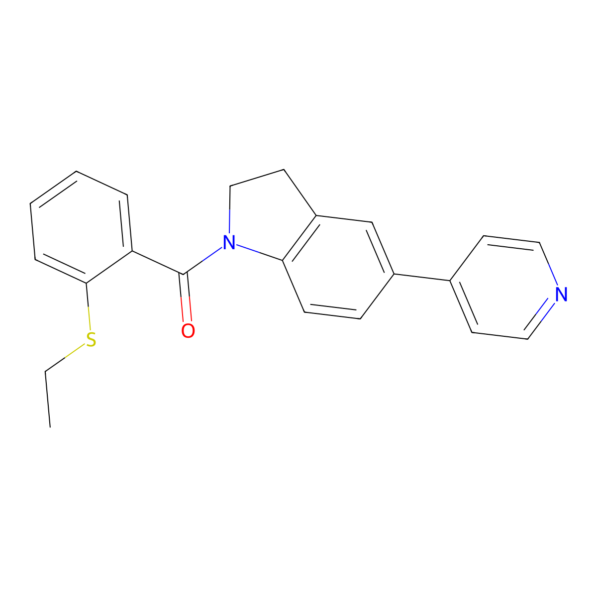 (2-(Ethylthio)phenyl)(5-(pyridin-4-yl)indolin-1-yl)methanone molecular structure, CAS 2034374-35-9