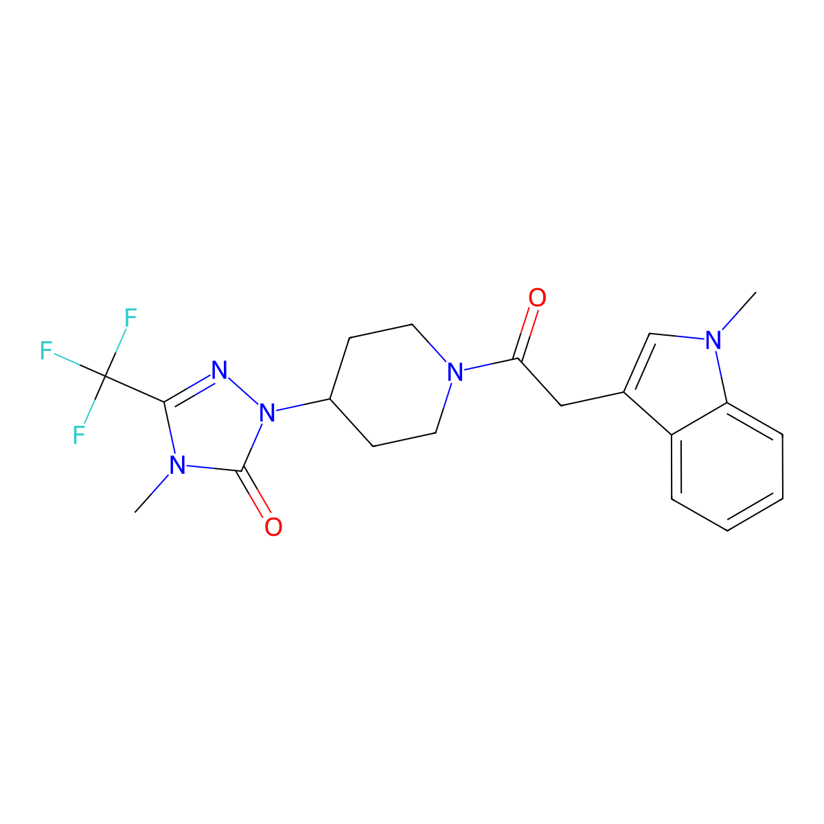 4-methyl-1-(1-(2-(1-methyl-1H-indol-3-yl)acetyl)piperidin-4-yl)-3-(trifluoromethyl)-1H-1,2,4-triazol-5(4H)-one molecular structure, CAS 2034374-36-0
