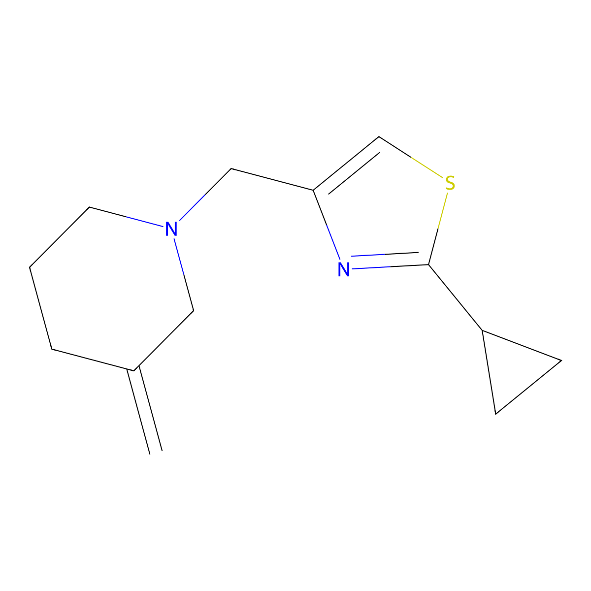 2-Cyclopropyl-4-((3-methylenepiperidin-1-yl)methyl)thiazole molecular structure, CAS 2034374-44-0