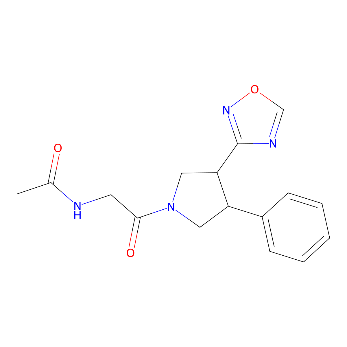 N-{2-[3-(1,2,4-oxadiazol-3-yl)-4-phenylpyrrolidin-1-yl]-2-oxoethyl}acetamide molecular structure, CAS 2034374-45-1