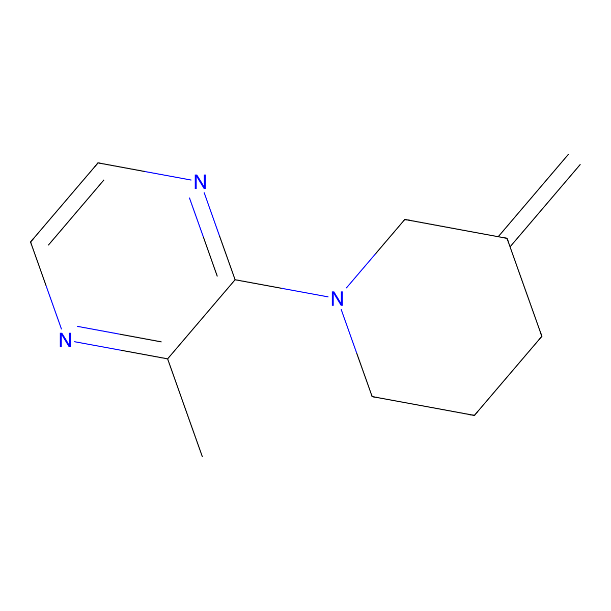2-Methyl-3-(3-methylenepiperidin-1-yl)pyrazine molecular structure, CAS 2034374-54-2