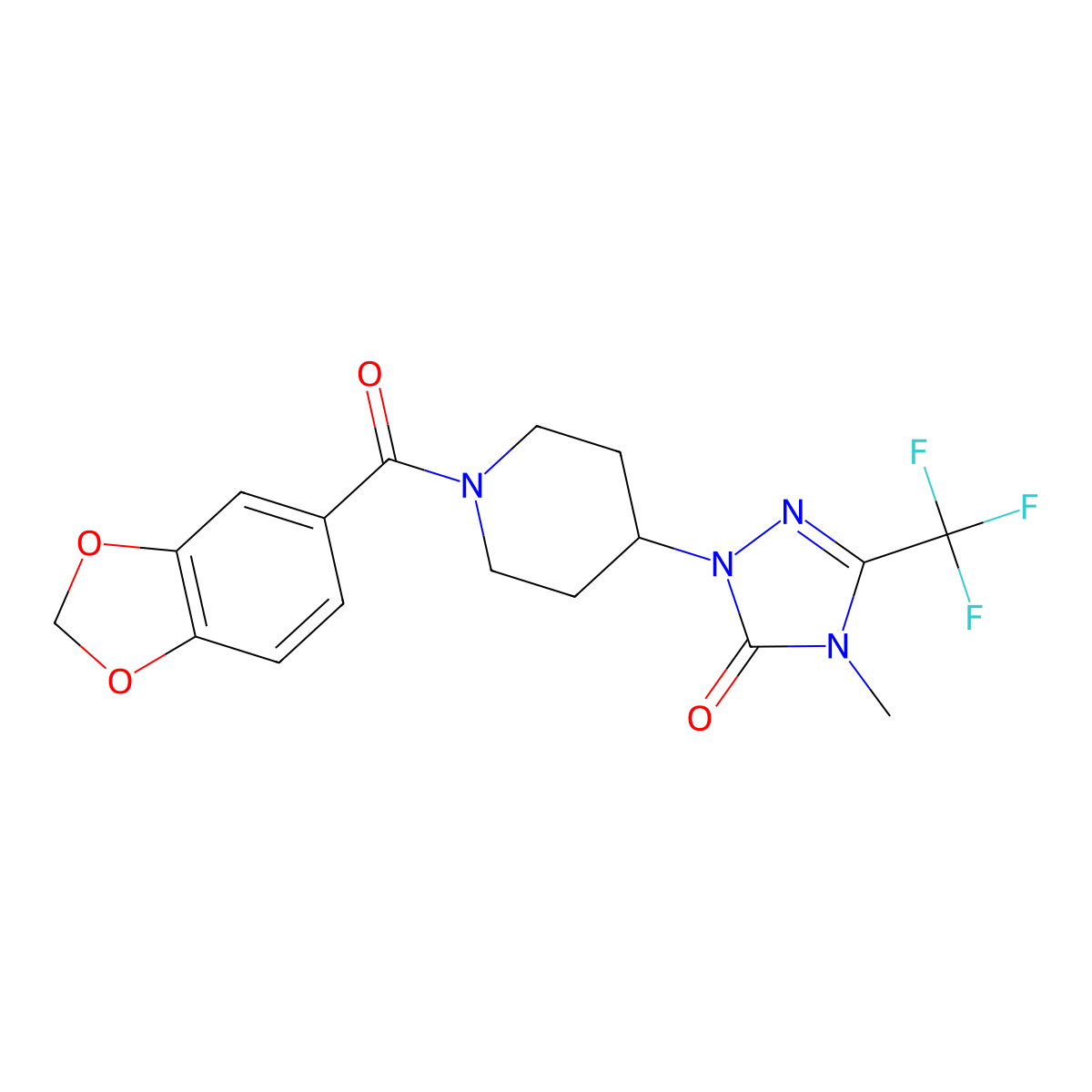 1-(1-(benzo[d][1,3]dioxole-5-carbonyl)piperidin-4-yl)-4-methyl-3-(trifluoromethyl)-1H-1,2,4-triazol-5(4H)-one molecular structure, CAS 2034374-55-3