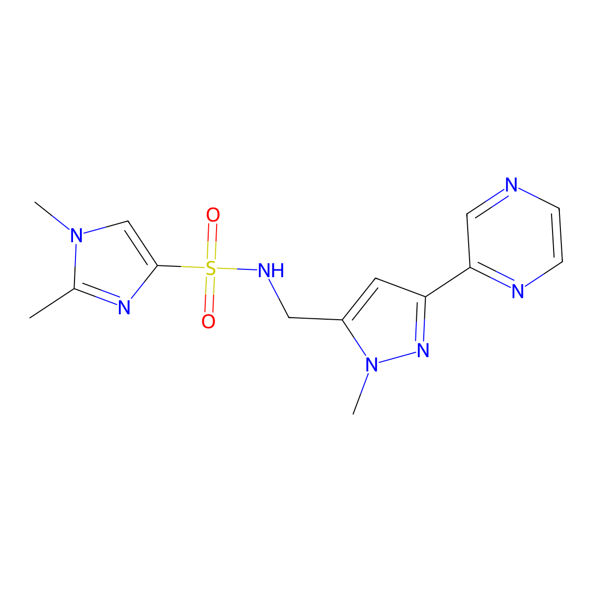 1,2-dimethyl-N-{[1-methyl-3-(pyrazin-2-yl)-1H-pyrazol-5-yl]methyl}-1H-imidazole-4-sulfonamide molecular structure, CAS 2034374-58-6
