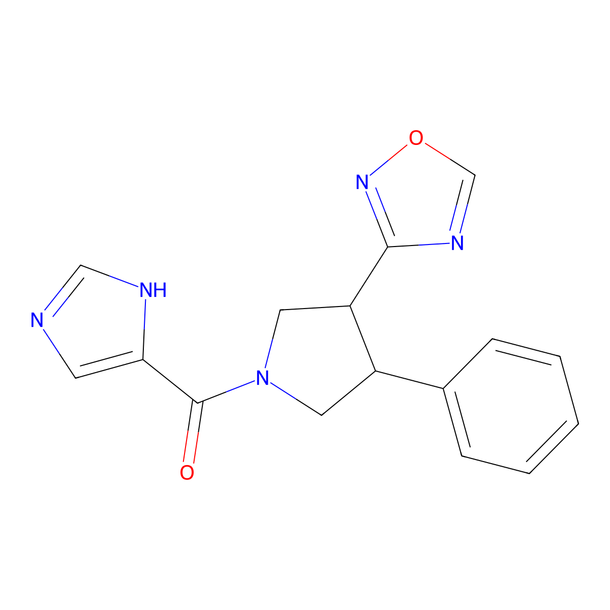 (3-(1,2,4-oxadiazol-3-yl)-4-phenylpyrrolidin-1-yl)(1H-imidazol-5-yl)methanone molecular structure, CAS 2034374-74-6