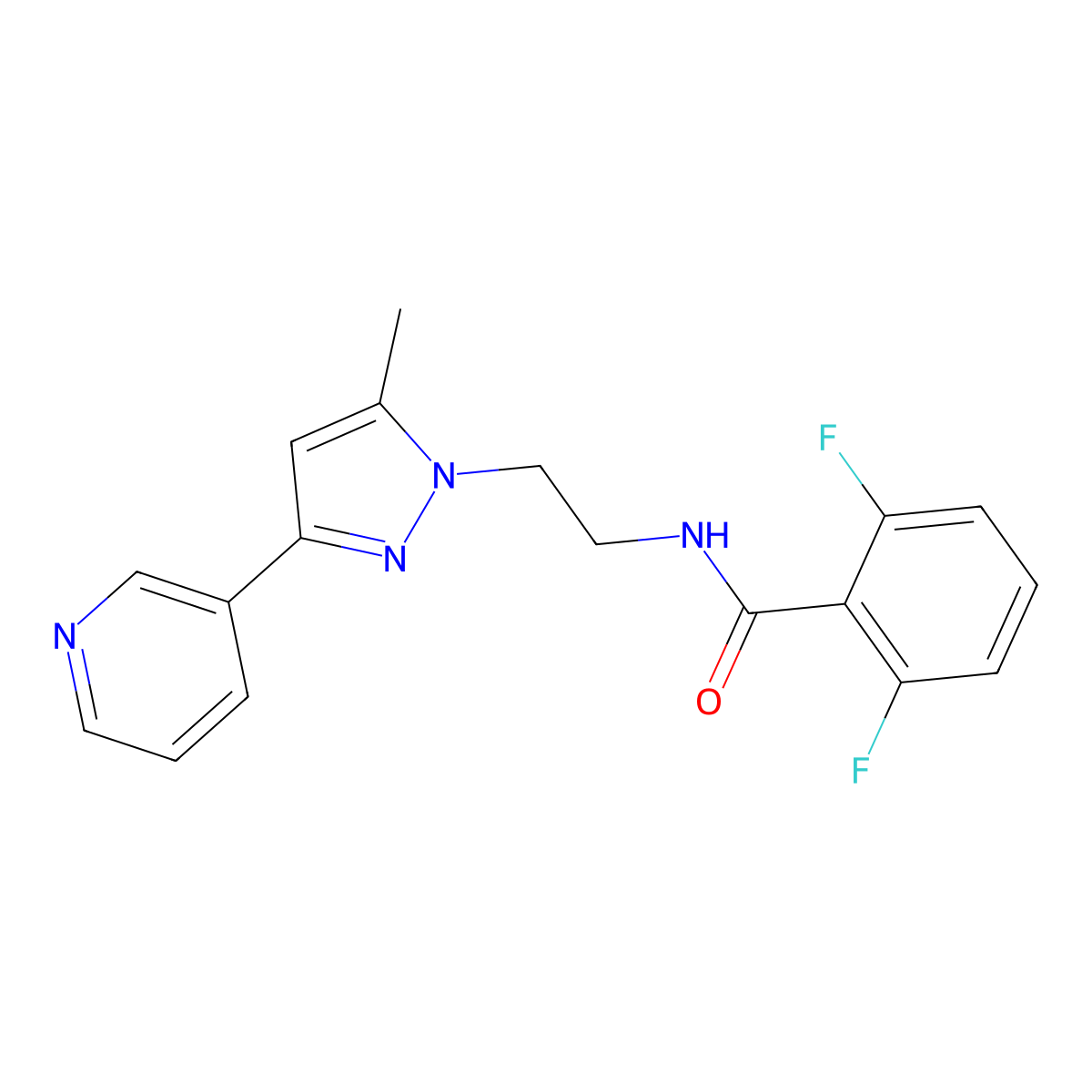 2,6-difluoro-N-{2-[5-methyl-3-(pyridin-3-yl)-1H-pyrazol-1-yl]ethyl}benzamide molecular structure, CAS 2034374-78-0