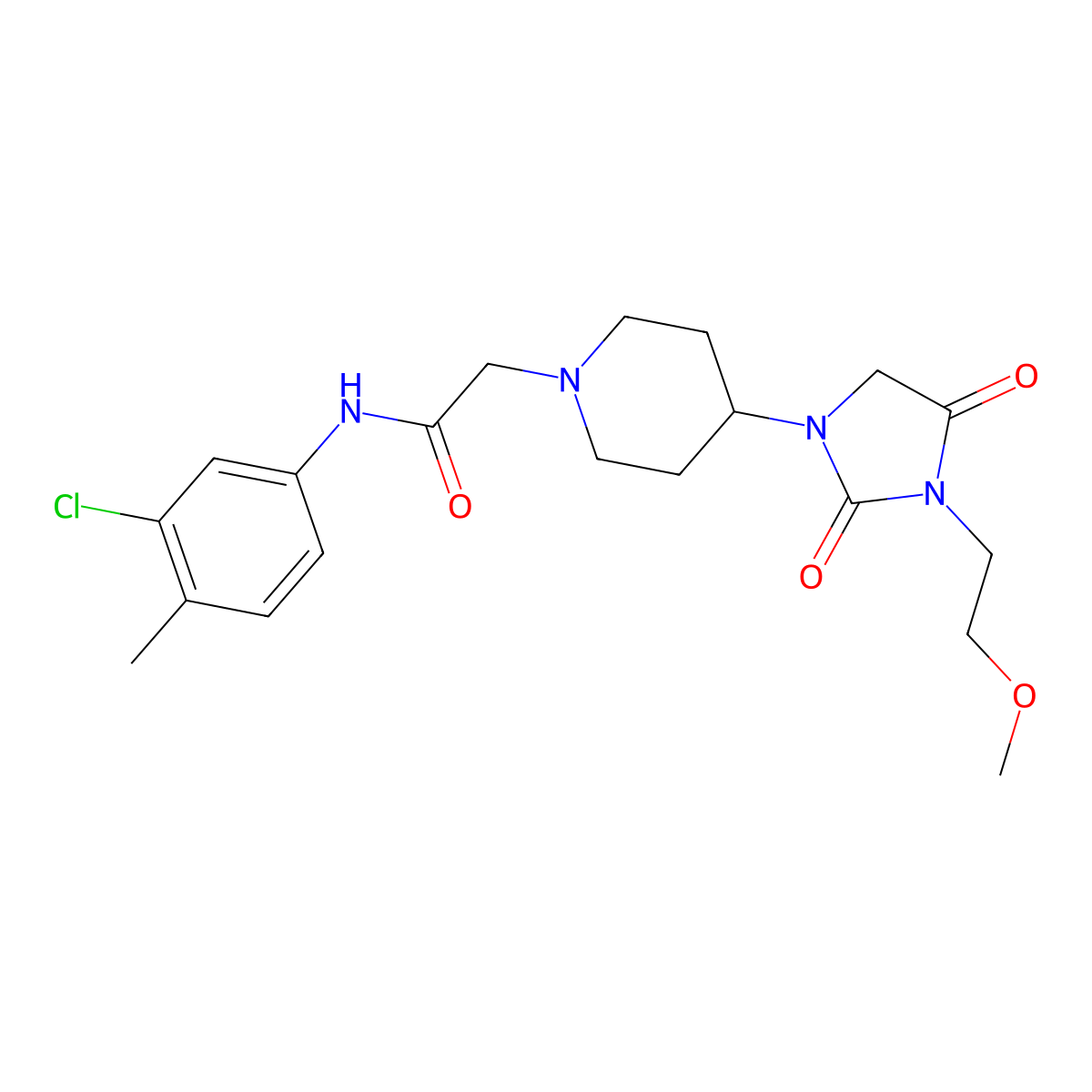 N-(3-chloro-4-methylphenyl)-2-(4-(3-(2-methoxyethyl)-2,4-dioxoimidazolidin-1-yl)piperidin-1-yl)acetamide molecular structure, CAS 2034374-83-7