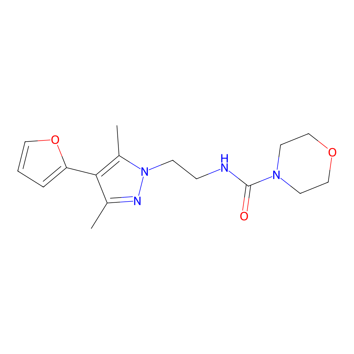 N-{2-[4-(furan-2-yl)-3,5-dimethyl-1H-pyrazol-1-yl]ethyl}morpholine-4-carboxamide molecular structure, CAS 2034374-85-9