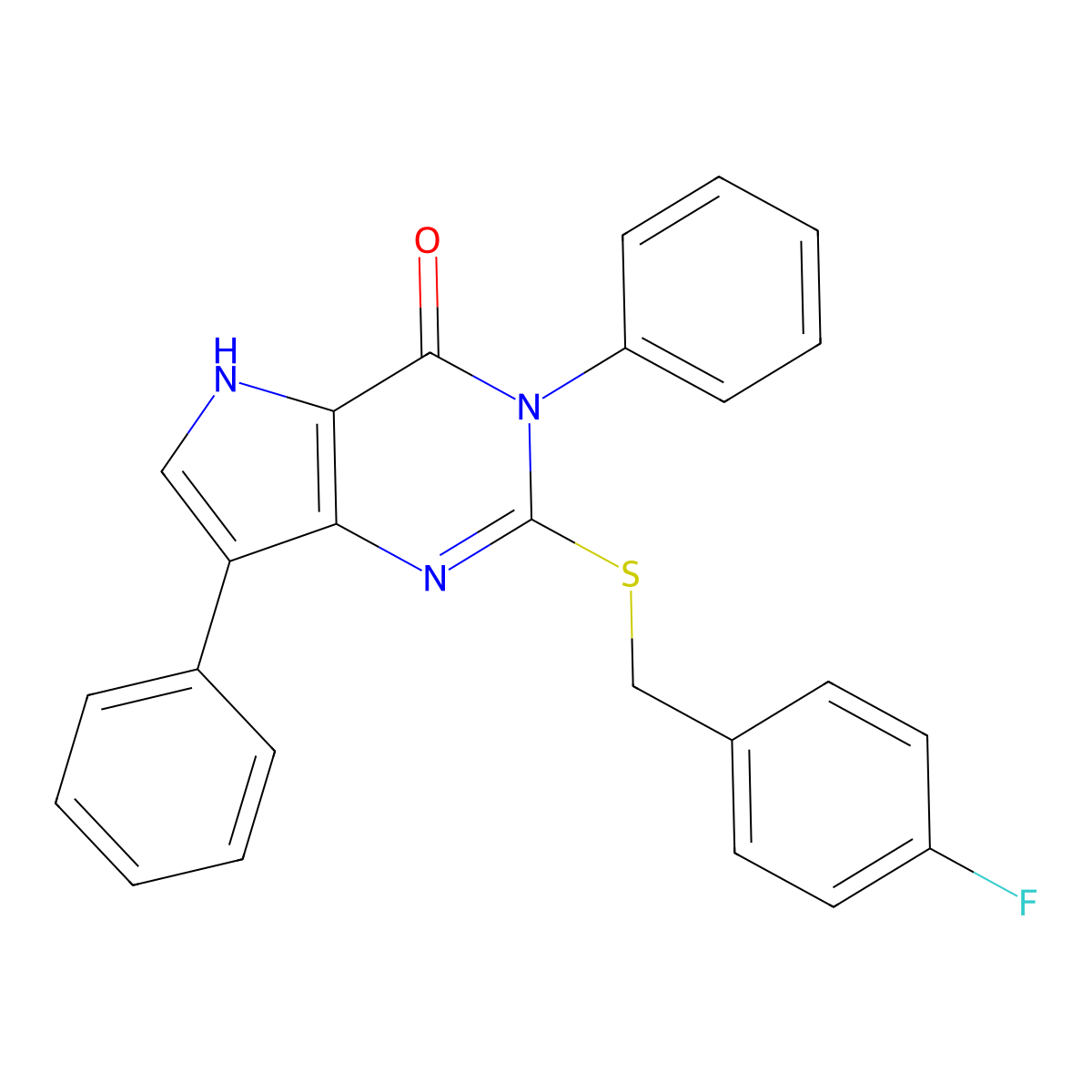 2-((4-fluorobenzyl)thio)-3,7-diphenyl-3H-pyrrolo[3,2-d]pyrimidin-4(5H)-one molecular structure, CAS 2034374-88-2