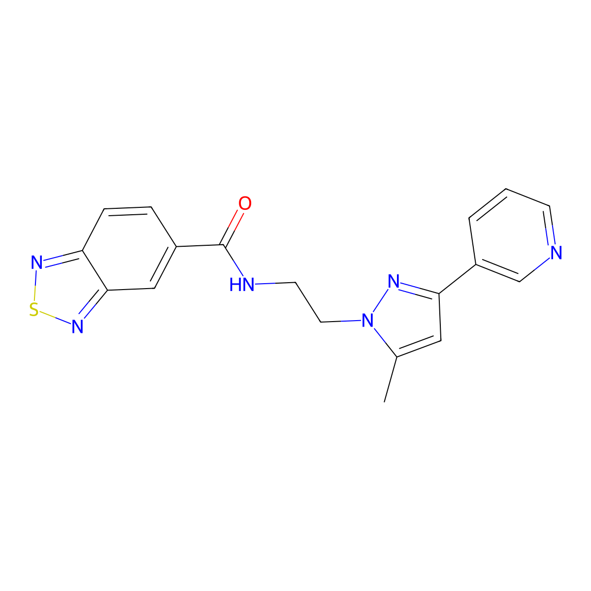 N-(2-(5-methyl-3-(pyridin-3-yl)-1H-pyrazol-1-yl)ethyl)benzo[c][1,2,5]thiadiazole-5-carboxamide molecular structure, CAS 2034374-90-6