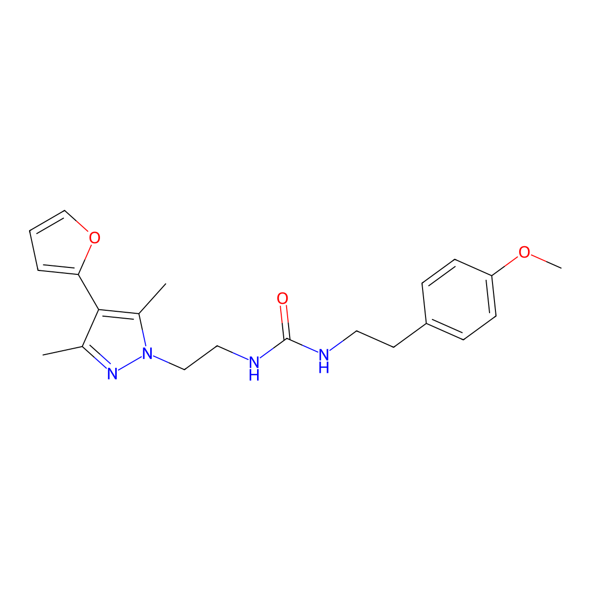 1-(2-(4-(furan-2-yl)-3,5-dimethyl-1H-pyrazol-1-yl)ethyl)-3-(4-methoxyphenethyl)urea molecular structure, CAS 2034374-95-1