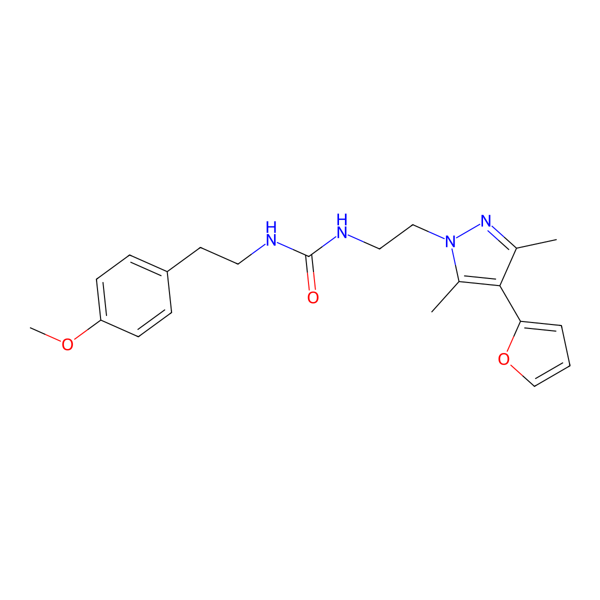 1-(2-(4-(furan-2-yl)-3,5-dimethyl-1H-pyrazol-1-yl)ethyl)-3-(4-methoxyphenethyl)urea molecular structure, CAS 2034374-95-1