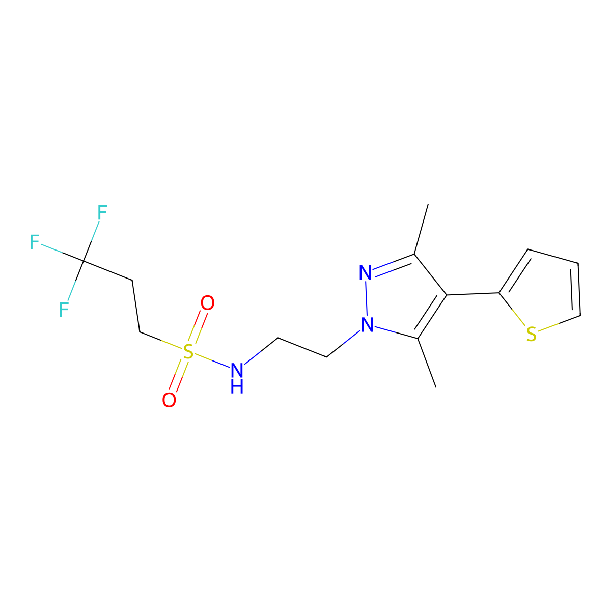 N-(2-(3,5-dimethyl-4-(thiophen-2-yl)-1H-pyrazol-1-yl)ethyl)-3,3,3-trifluoropropane-1-sulfonamide molecular structure, CAS 2034375-01-2