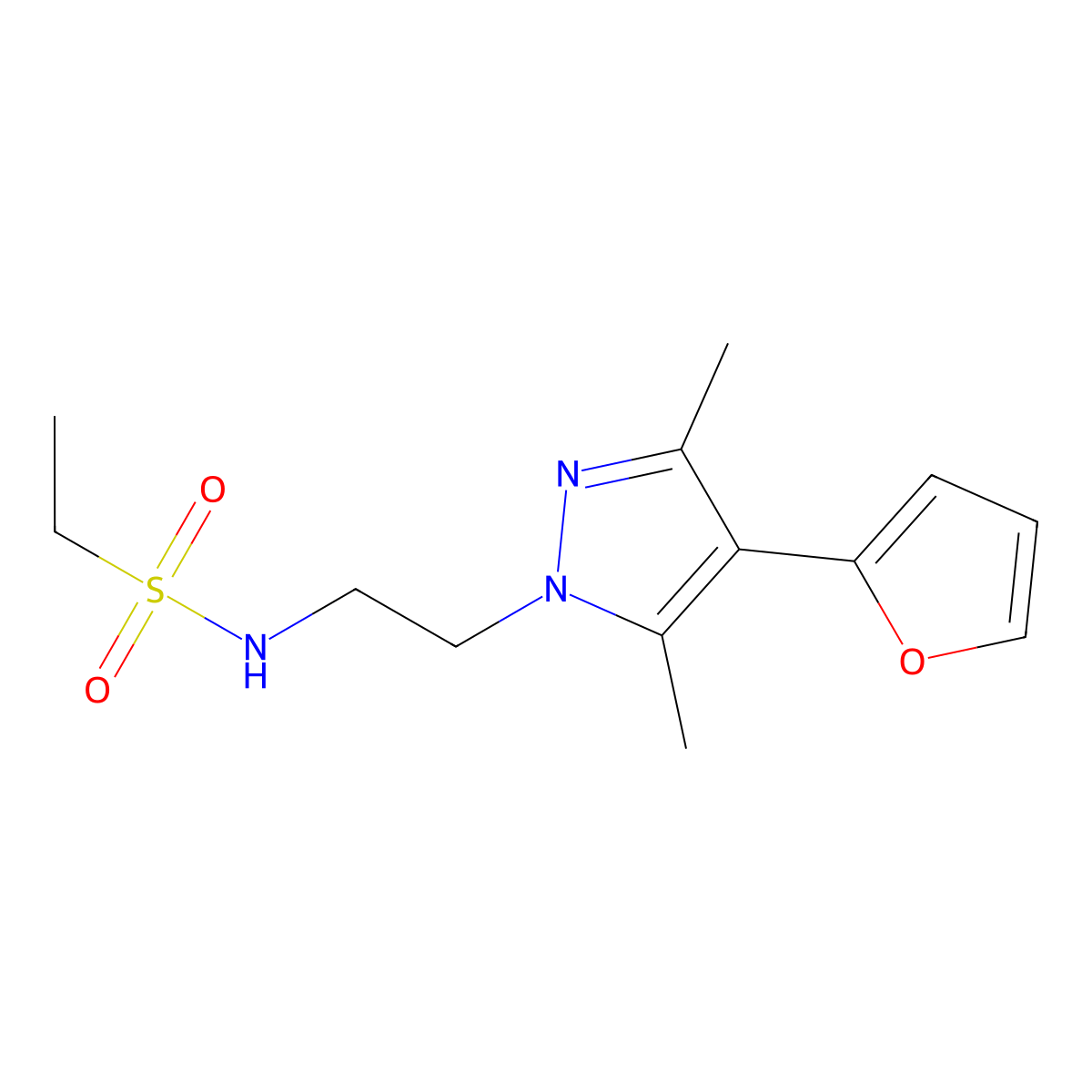 N-(2-(4-(furan-2-yl)-3,5-dimethyl-1H-pyrazol-1-yl)ethyl)ethanesulfonamide molecular structure, CAS 2034375-04-5