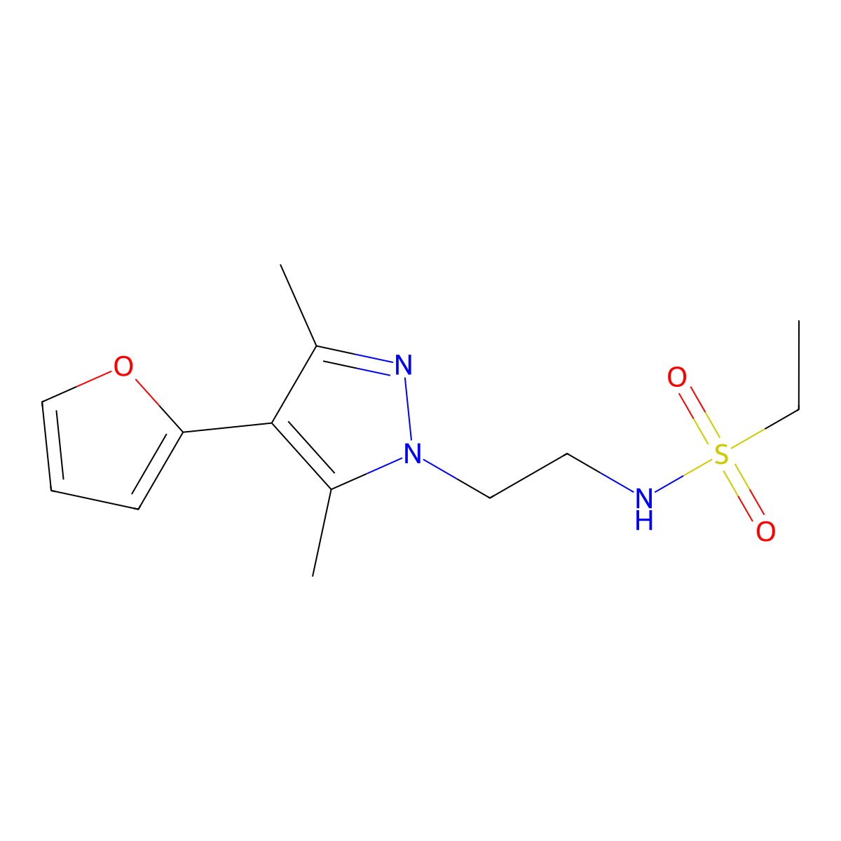 N-(2-(4-(furan-2-yl)-3,5-dimethyl-1H-pyrazol-1-yl)ethyl)ethanesulfonamide molecular structure, CAS 2034375-04-5