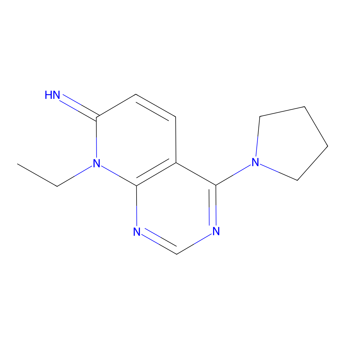 8-ethyl-4-(pyrrolidin-1-yl)pyrido[2,3-d]pyrimidin-7(8H)-imine molecular structure, CAS 2034375-06-7