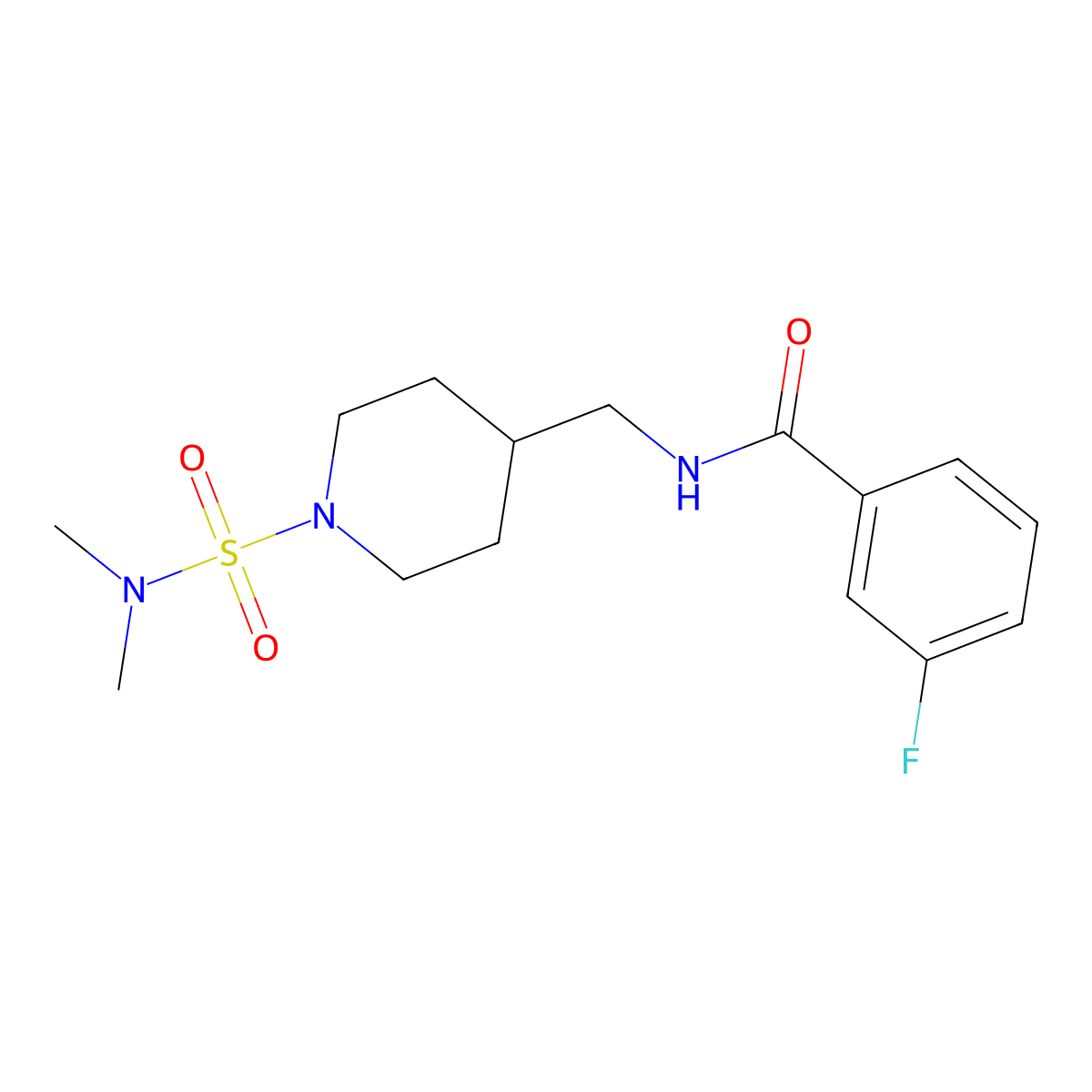 N-((1-(N,N-dimethylsulfamoyl)piperidin-4-yl)methyl)-3-fluorobenzamide molecular structure, CAS 2034375-08-9