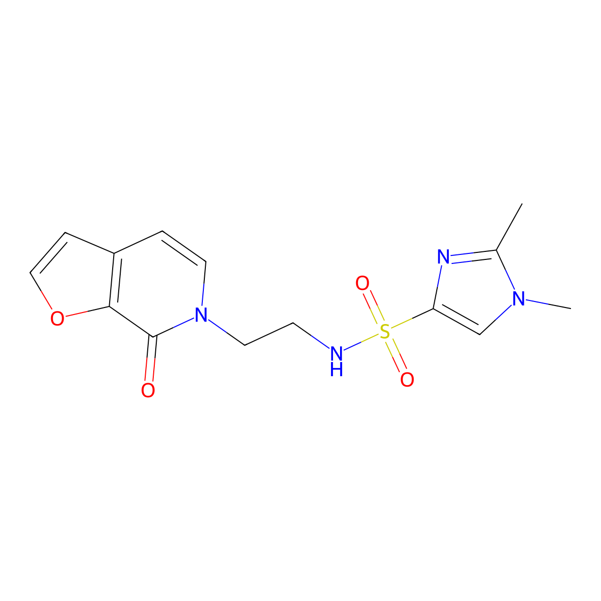 1,2-dimethyl-N-(2-(7-oxofuro[2,3-c]pyridin-6(7H)-yl)ethyl)-1H-imidazole-4-sulfonamide molecular structure, CAS 2034375-14-7